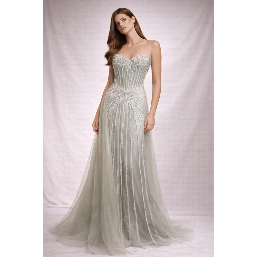 Ladivine CB158 Strapless Beaded Corset Prom Gown Formal Womens Sage Green Size 4 - Picture 3 of 8
